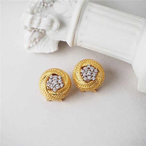 18K Gold Diamond Blossom Earrings