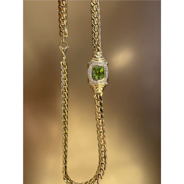 18K Gold Peridot Cuban Link Necklace