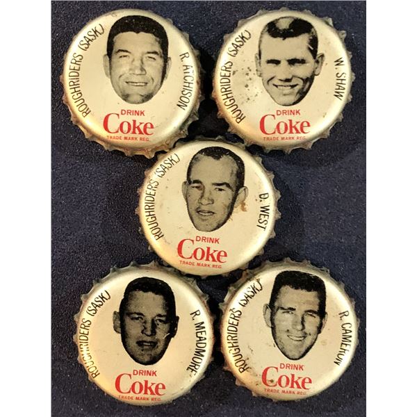 1965 COCA-COLA CFL SASKATCHEWAN BOTTLE CAPS (5)