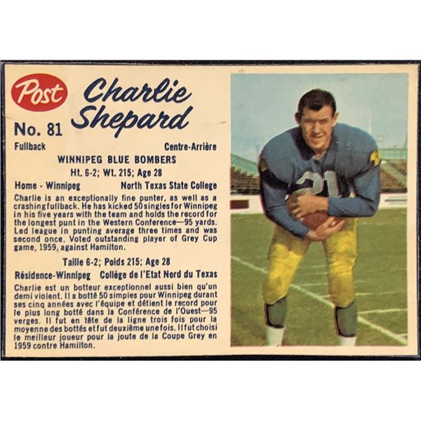 1962 POST CEREAL CHARLIE SHEPARD