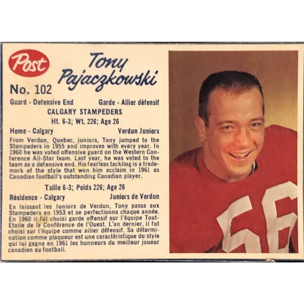 1962 POST CEREAL TONY PAJACZKOWSKI