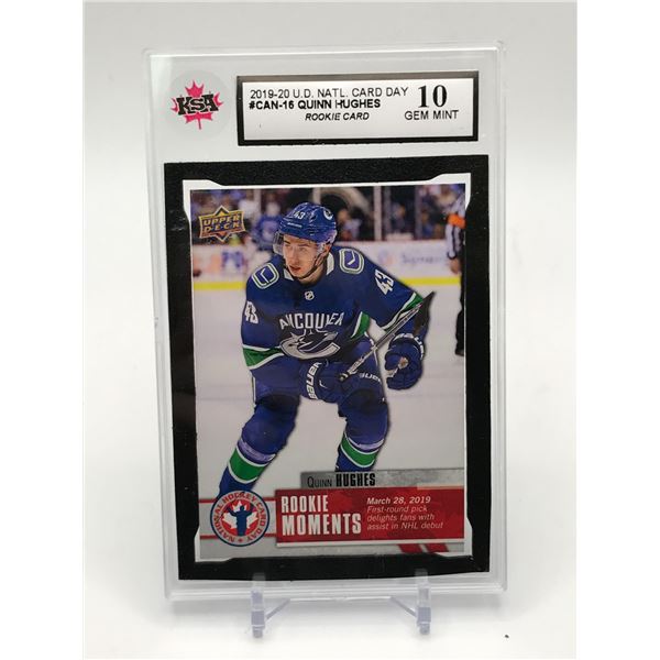 2019-20 UPPER DECK NATIONAL CARD DAY QUINN HUGHES ROOKIES CARD - KSA GRADE 10