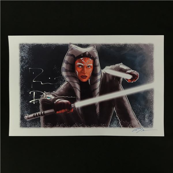 ROSARIO DAWSON AND ARTIST SIGNED AHSOKA TANO 11 X 18  LTD EDITION PRINT - CELBRITY AUTHENTICS COA