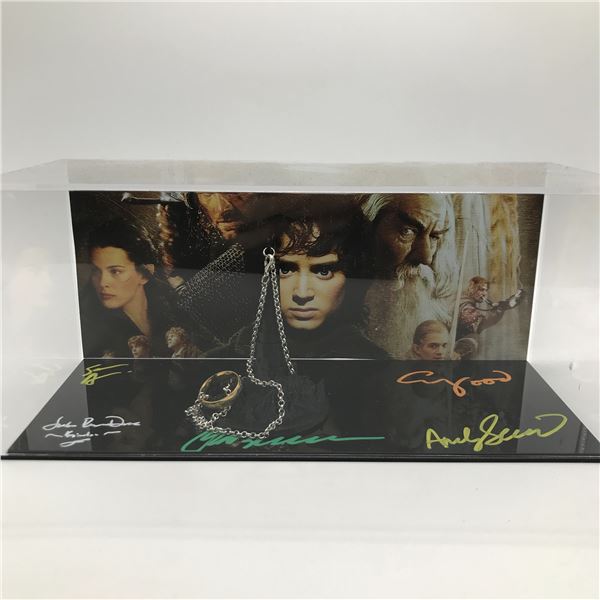 WOOD, ASTIN, BLOOM, SERKIS & RHYS DAVIS MULTI SIGNED LORD OF THE RINGS PRESENTATION PIECE - WWOC COA