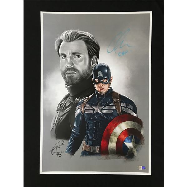 CHRIS EVANS AND T SANTIAGO SIGNED CAPTAIN AMERICA 11 X 18 LITHO - SPORTS INTEGRITY COA