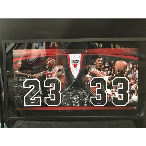 LTD EDITION MICHAEL JORDAN AND SCOTTIE PIPPEN JERSEY NUMBER FRAMED DISPLAY /72 (UPPER DECK COA)