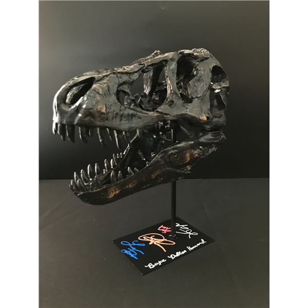MULTI SIGNED JURASSIC PARK T REX HEAD STATUE INCLUDES BRYCE HOWARD AND CHRIS PRATT - KB COA