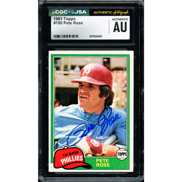 1981 TOPPS PETE ROSE SIGNED TRADING CARD - CGC / JSA COA