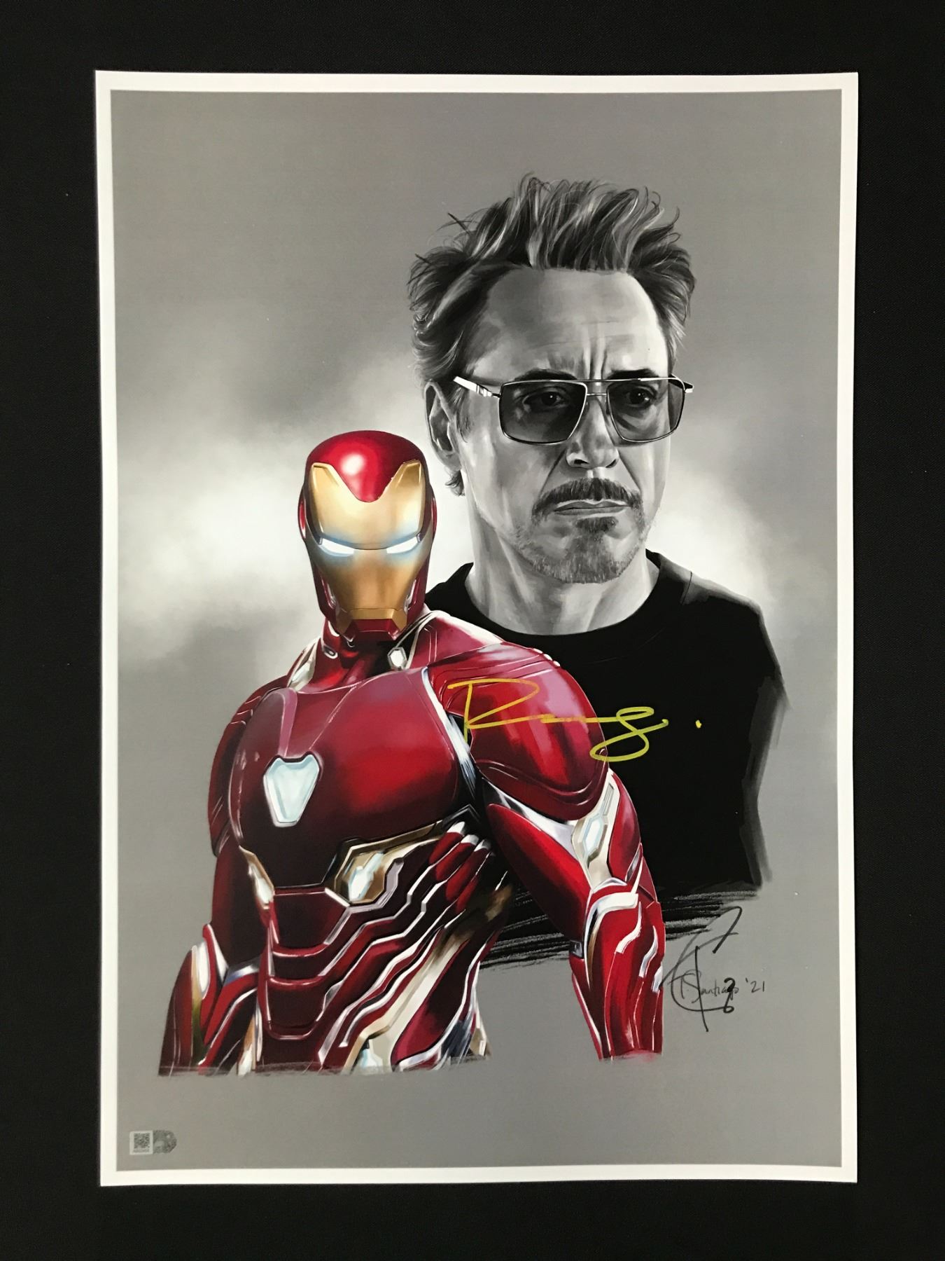 ROBERT DOWNEY JR AND T SANTIAGO SIGNED IRON MAN 11 X 18 LITHO WITH COA