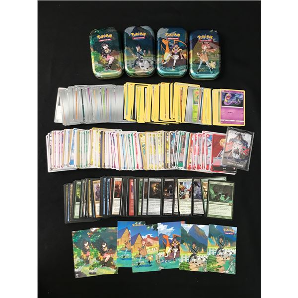 LOT OF POKEMON TCG LOOSE CARDS AND 4 POKEMON TINS