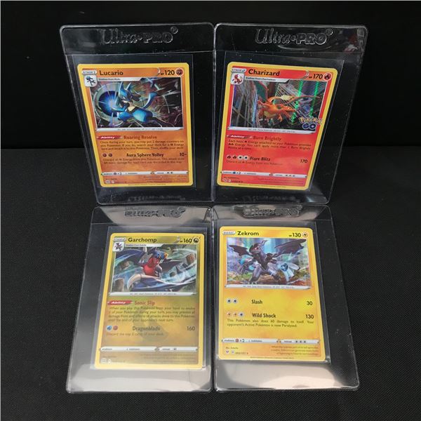 LOT OF 4 POKEMON TCG CARDS IN PROTECTIVE SLEEVES INCLUDING 1 CHARIZARD