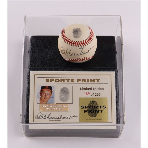 RED SCHOENDIENST SIGNED THUMBPRINT BASEBALL DISPLAY - BECKETT COA
