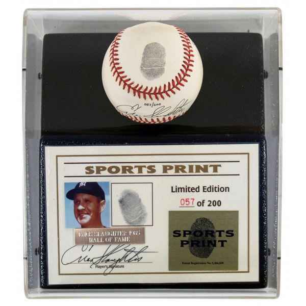 ENOS SLAUGHTER SIGNED THUMBPRINT BASEBALL DISPLAY - BECKETT COA