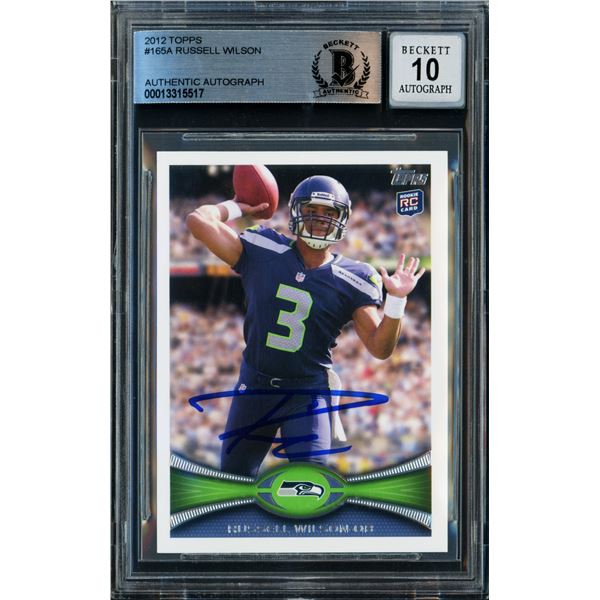 2012 TOPPS RUSSEL WILSON AUTHENTIC AUTOGRAPH ON TRADING CARD - BECKETT GRADE 10