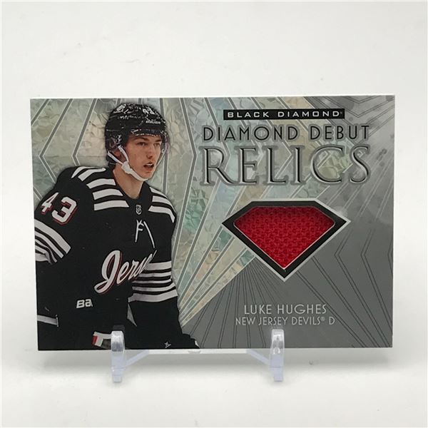 UPPER DECK BLACK DIAMOND ROOKIE DEBUT RELICS LUKE HUGHES GAME WORN PATCH CARD