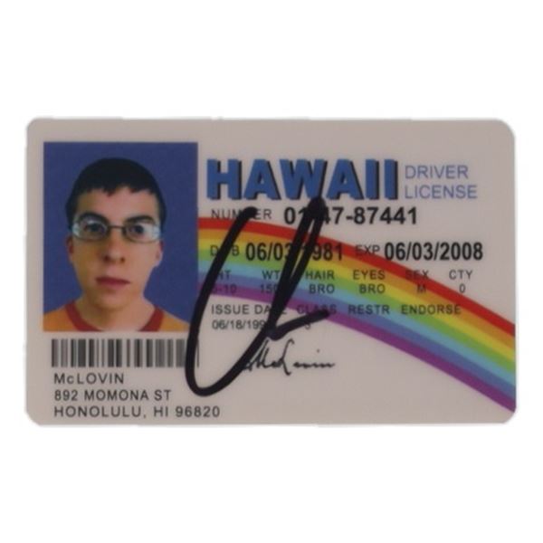CHRSTOPHER MINTZ PLASSE SIGNED MCLOVIN DRIVING LICENSE - PSA COA