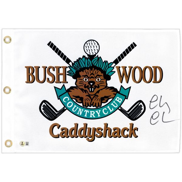 CHEVY CHASE SIGNED BUSH WOOD CADDYSHACK GOLF FLAG - BECKETT COA