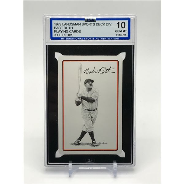 1978 LANDSMAN SPORTS DECK DIV BABE RUTH PLAYING CARD 3 CLUBS - PSA GRADE 10