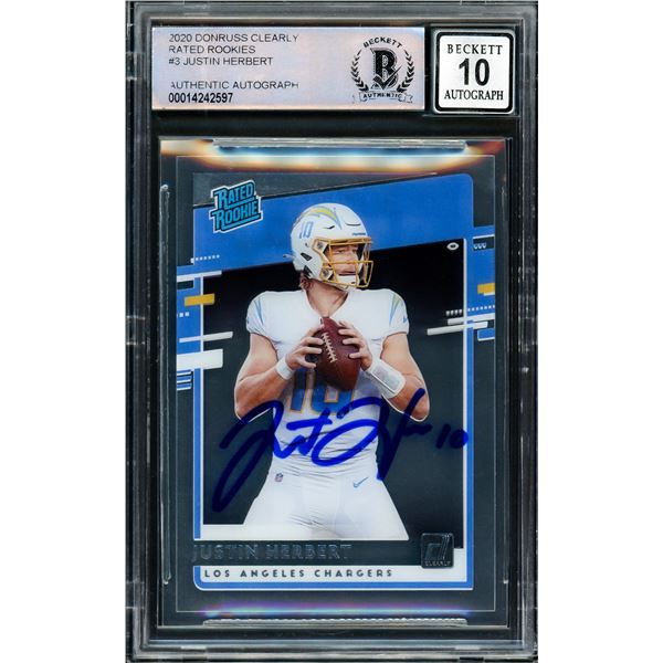 2020 DONRUSS CLEARLY RATED ROOKIES Justin Herbert SIGNED TRADING CARD - BECKETT GRADE 10