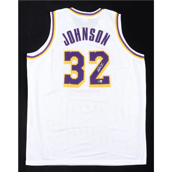 MAGIC JOHNSON SIGNED LOS ANGLES LAKERS BASKETBALL JERSEY - BECKETT COA