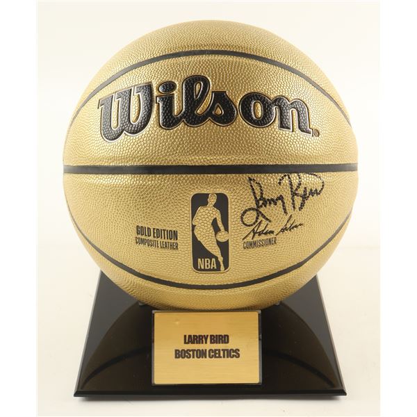 LARRY BIRD SIGNED BASKETBALL ON STAND - PSA COA