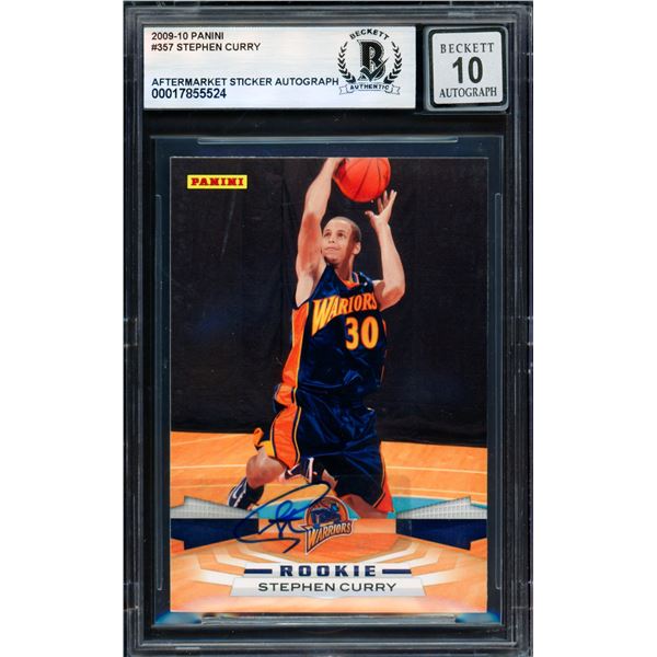 2009-10 PANINI STEPHEN CURRY SIGNED ROOKIE TRADING CARD - BECKETT GRADE 10