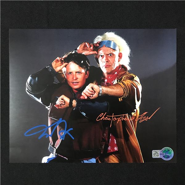 CHRSTOPHER LLOYD AND MICHAEL J FOX DUAL SIGNED BACK TO THE FUTURE 8X10 - WWOC COA