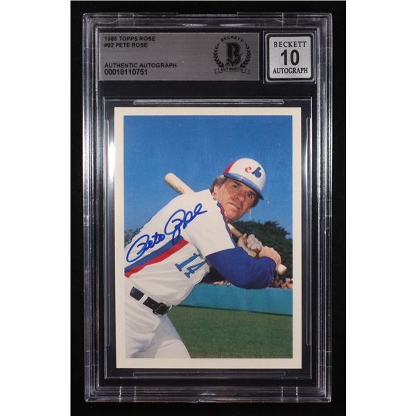 1985 TOPPS ROSE PETE ROSE SIGNED TRADING CARD - BECKETT GRADE 10