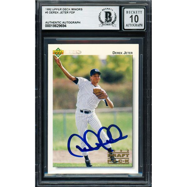 1992 UPPER DECK MINORS DEREK JETER SIGNED TRADING CARD - BECKETT GRADE 10