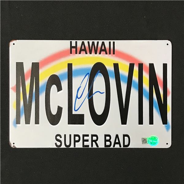 CHRISTOPHER MINTZ PLASSE SIGNED MCLOVIN LICENSE PLATE - WWOC COA