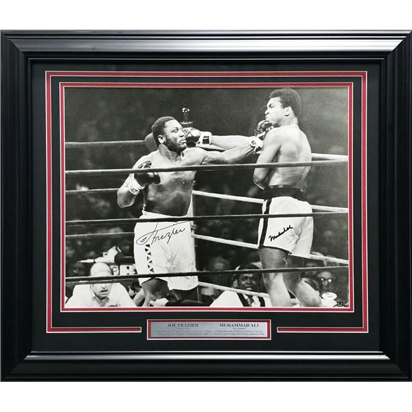JOE FRAZIER AND MUHAMMAD ALI DUAL SIGNED AND FRAMED BOXING PICTURE - JSA COA