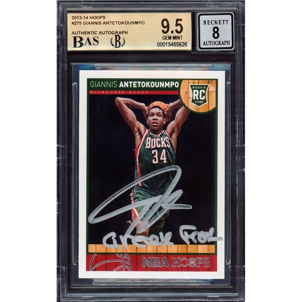 2013-14 HOOPS GIANNIS ANTETOKOUNMPO SIGNED ROOKIE CARD - BECKETT GRADE 9.5