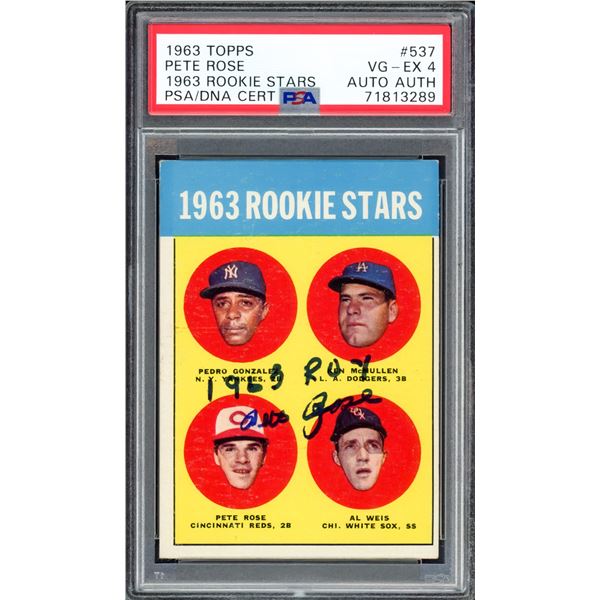 1963 TOPPS PETE ROSE 1963 ROOKIE STARS SIGNED TRADING CARD - PSA GRADE 4