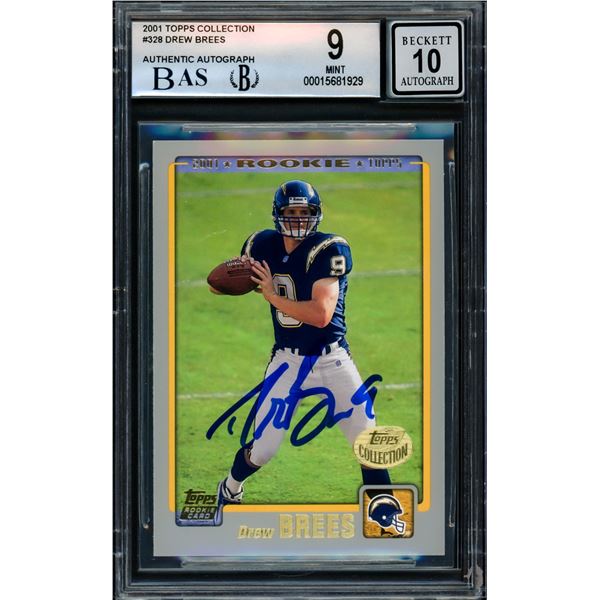 2001 TOPPS COLLECTION DREW BREES SIGNED ROOKIE CARD - BECKETT GRADE 9/10