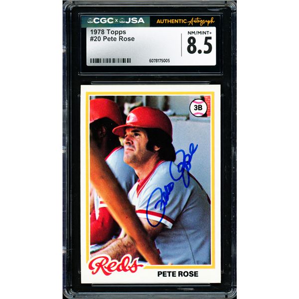 1978 TOPPS PETE ROSE SIGNED TRADING CARD - CGC AND JSA COA GRADE 8.5