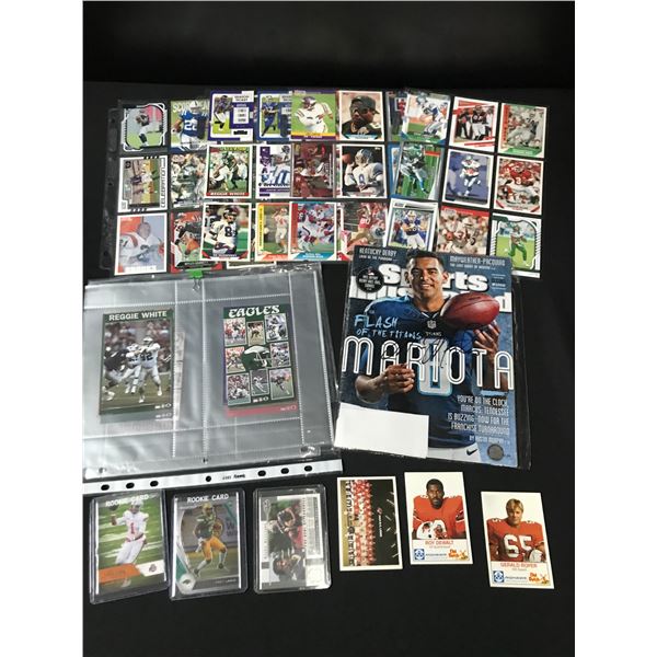 LOT OF NFL TRADING CARDS AND SIGNED MAGAZINE