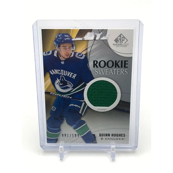 2019-20 UPPER DECK QUINN HUGHES ROOKIE SWEATERS NHL TRADING CARD