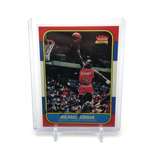MICHAEL JORDAN SIGNED FLEER REPRODUCTION ROOKIE CARD