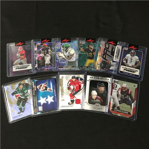 LOT OF LOOSE NFL AND NHL TRADIND CARDS ( 6 CARDS ARE 1 OF 1 )