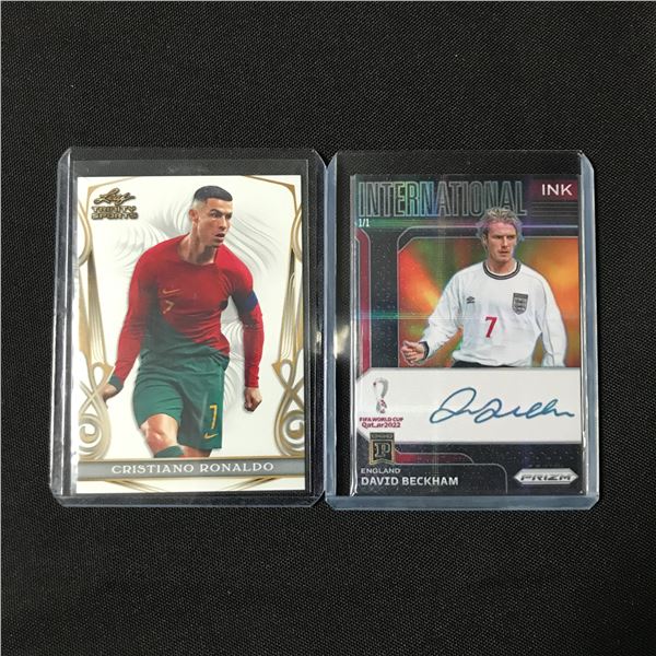 LOT OF 2 SOCCER TRADING CARDS INCLUDING A DAVID BECKHAM SIGNED TRADING CARD