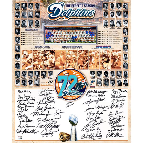 11972 Miami Dolphins Perfect Season Team Autographed 20x24 Photo With 39 Signatures FANATICS COA