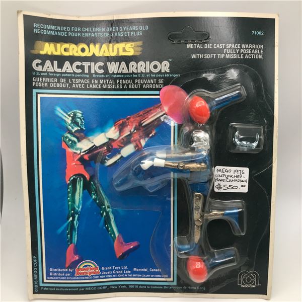 VINTAGE MOC MICRONAUGHTS GALACTIC WARRIOR 1976 UNPUNCHED RARE CANADIAN VERSION IN ORIGINAL PACKAGING