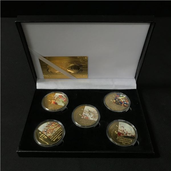 COLLECTORS CASE CONTAINING 5 CIVIL WAR THEMED COINS