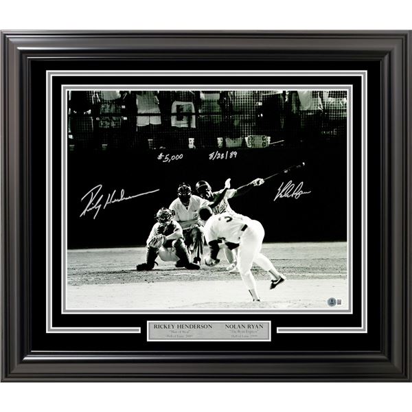 RICKY HENDERSON AND NOLAN RYAN DUAL SIGNED AND FRAMED PICTURE - BECKETT COA