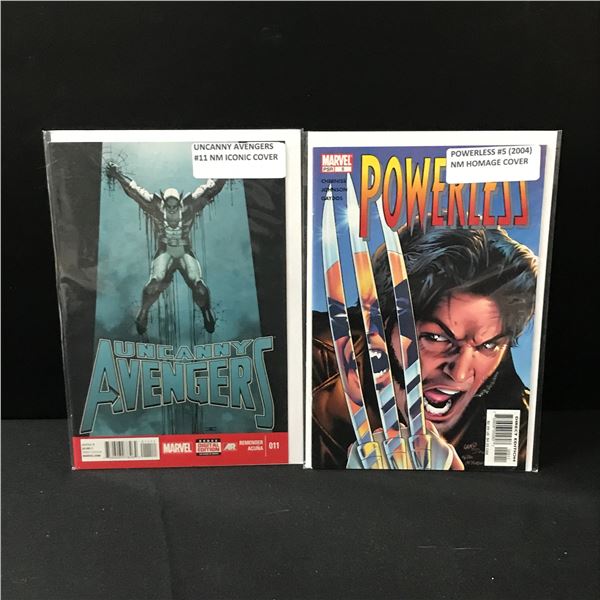 LOT OF 2 MARVEL COMICS UNCANNY AVENGERS NO.1 AND POWERLESS