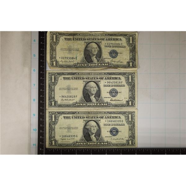 3-US $1 SILVER CERTIFICATE STAR NOTES: 1935-E,F,G