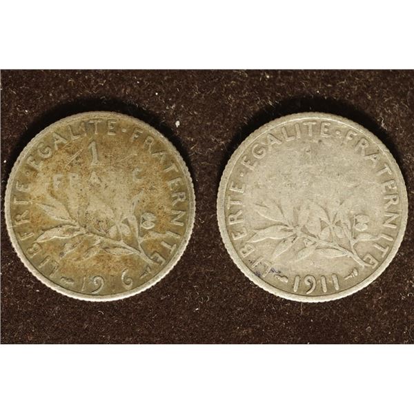 1911, 1916 BELGIUM SILVER FRANCS: .2684 OZ. ASW