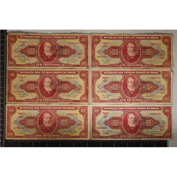 6 CIRCULATED BRASIL 100 CRUZEIROS