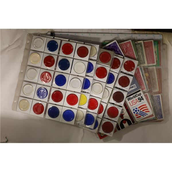 UNIQUE COLLECTION OF POKER CHIPS AND PLAYING