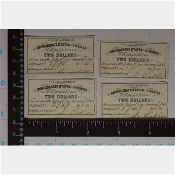 4-1861 CONFEDERATE BOND COUPONS FOR $2